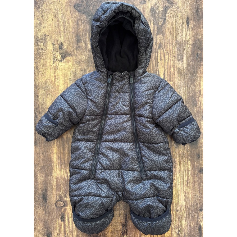 Jordan Infant Elephant Print Hooded Puffer Snowsuit Bunting Black 3-6M